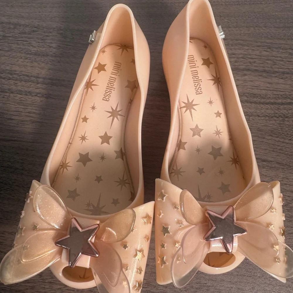 Mini Melissa Girls Jelly Shoes Pink Bow & Star Flats, Glitter,‎ size 11